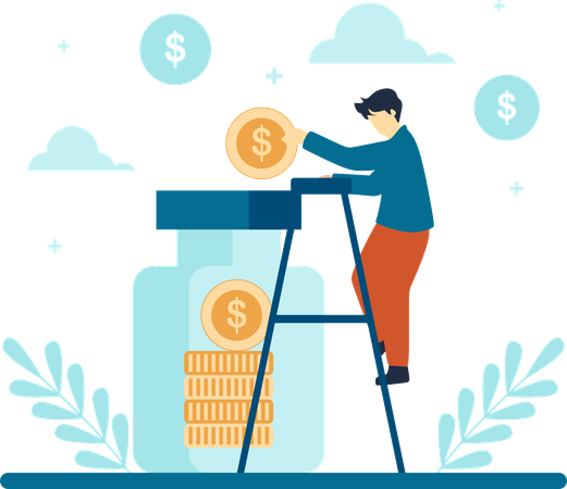 Employee doing Money Saving  Illustration