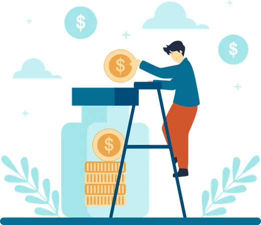 Employee doing Money Saving  Illustration