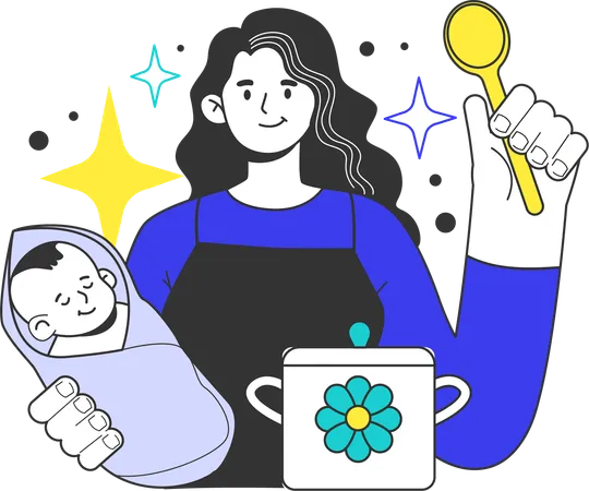 Employee doing multitasking job while handling infant baby  Illustration