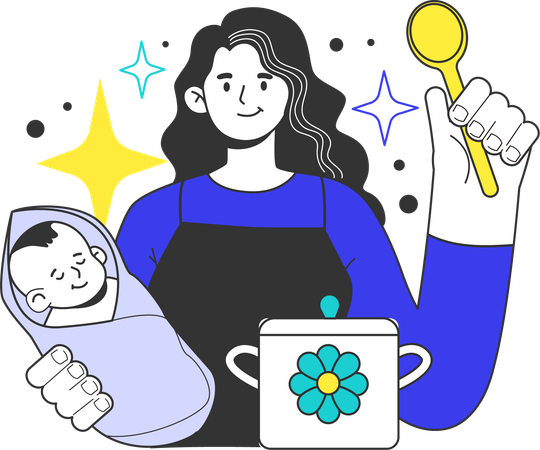Employee doing multitasking job while handling infant baby  Illustration