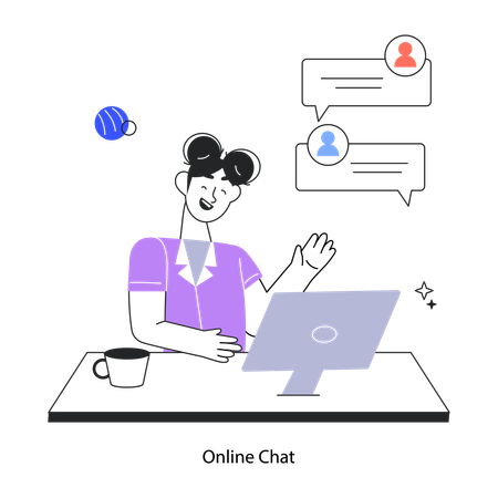 Employee Doing Online Communication  Illustration