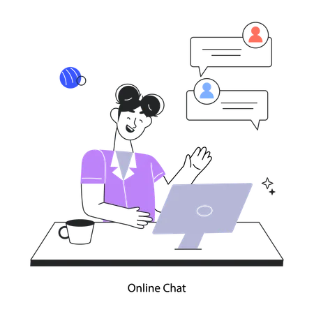 Employee Doing Online Communication  Illustration