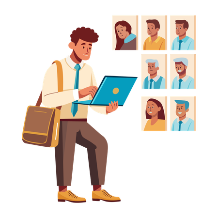 Employee doing online Job Hunting  Illustration