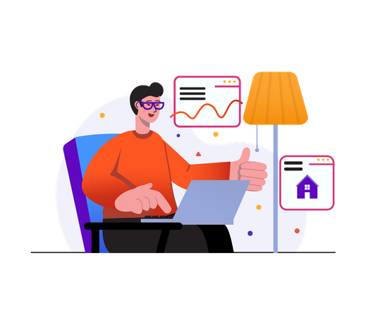 Employee doing online market analysis  Illustration