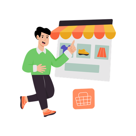 Employee doing Online Shopping Website  Illustration