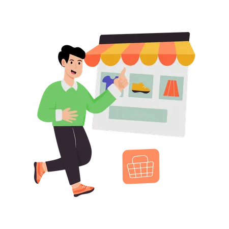 Employee doing Online Shopping Website  Illustration