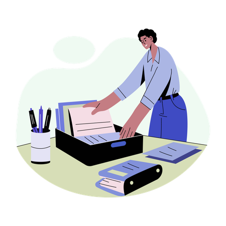 Employee doing Organizing desk  Illustration