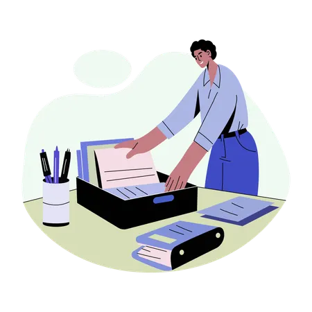 Employee doing Organizing desk  Illustration