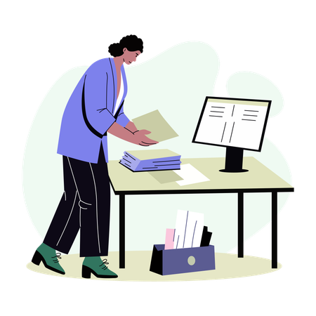 Employee doing Paperwork  Illustration