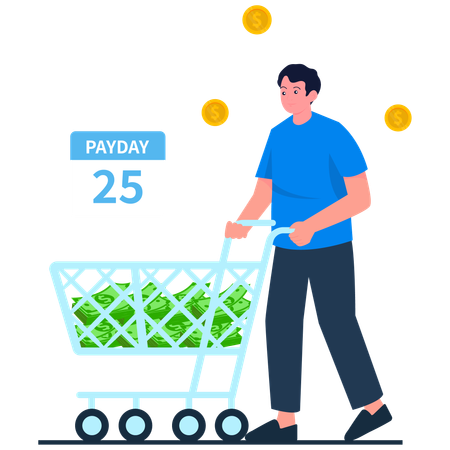 Employee doing Payday Shopping  Illustration