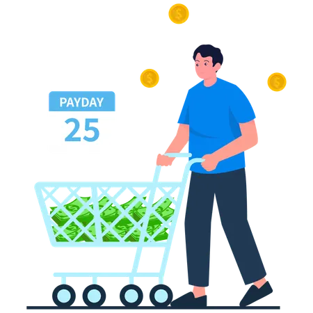 Employee doing Payday Shopping  Illustration