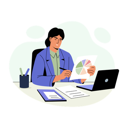 Employee doing Report checking  Illustration