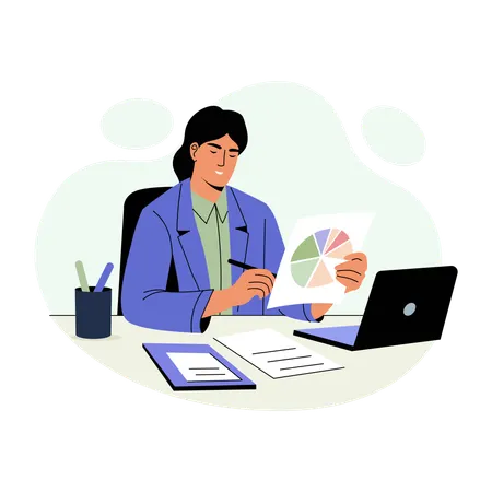 Employee doing Report checking  Illustration
