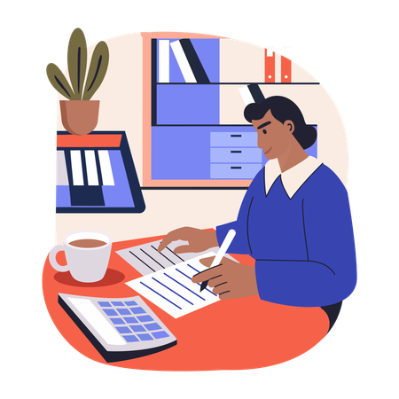 Employee doing report review  Illustration