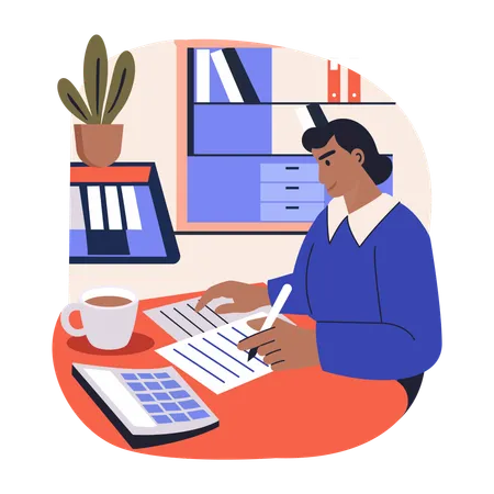 Employee doing report review  Illustration