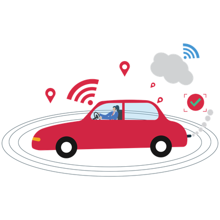 Employee doing Self-Driving Car System  Illustration