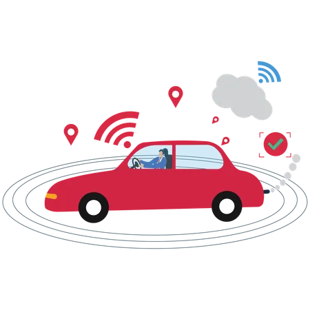 Employee doing Self-Driving Car System  Illustration
