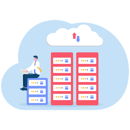 Employee doing server management  Illustration