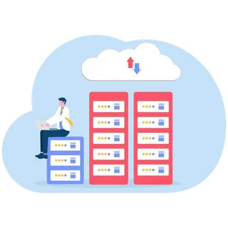 Employee doing server management  Illustration