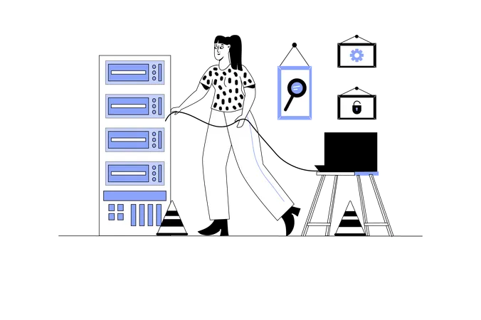 Employee doing server management  Illustration