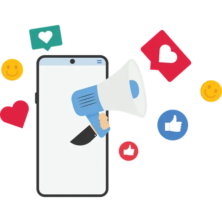 Internet Liker Happy Social Media Like Or Positive Feedback From Remote Megaphone With Positive Thumbs Up Symbols Illustration