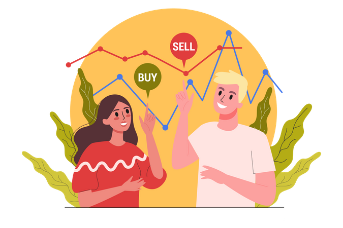 Employee doing stock market analysis  Illustration