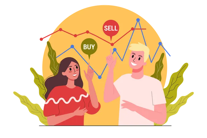 Employee doing stock market analysis  Illustration