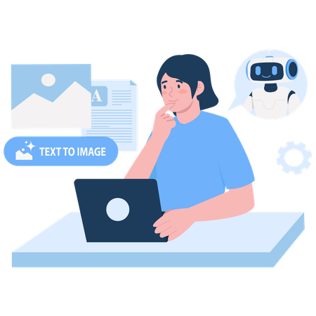 Employee doing Text to Image Creation  Illustration