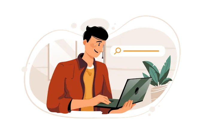 Employee doing web surfing from home Illustration