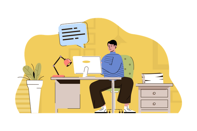 Employee doing work from home Illustration