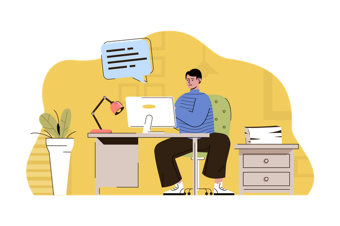 Employee doing work from home  Illustration