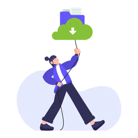 Employee downloads cloud folder  Illustration