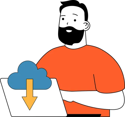 Employee downloads data from cloud  Illustration
