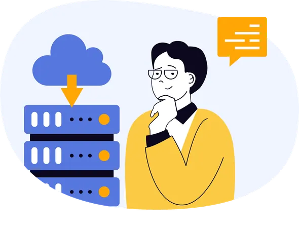 Employee downloads file from cloud  Illustration