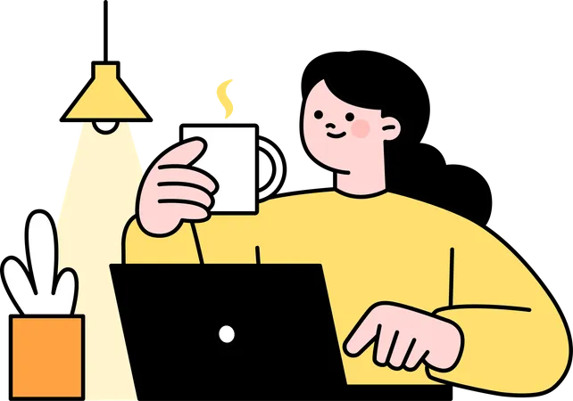 Employee drinks coffee to get refreshed  Illustration