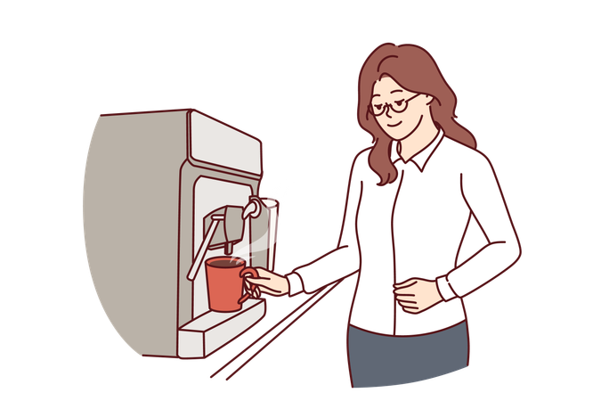 Employee drinks tea from vending machine  Illustration