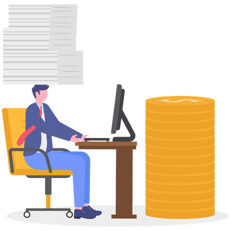 Employee earns wages  Illustration