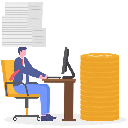 Employee earns wages  Illustration