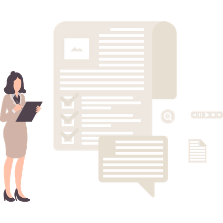 Employée effectuant une analyse des commentaires  Illustration