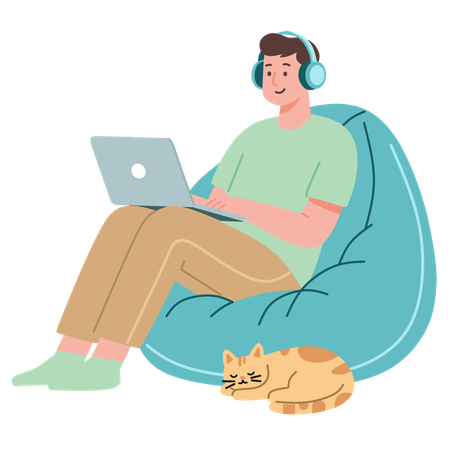 Employee enjoys working from home  Illustration