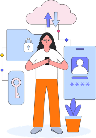 Employee ensures Cloud service security  Illustration