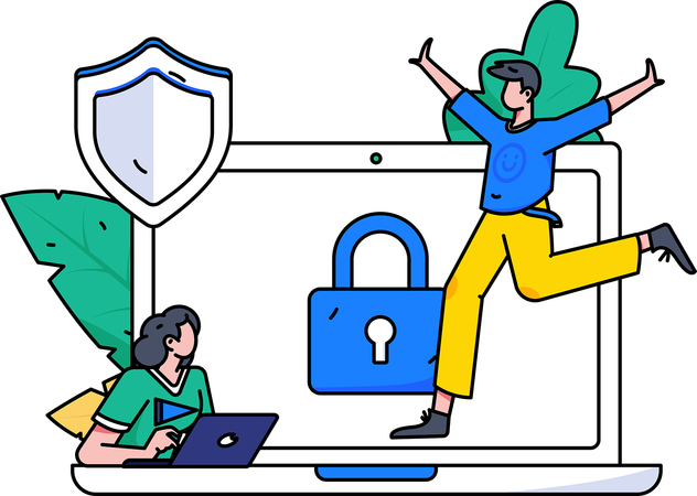 Employee ensures computer security  Illustration