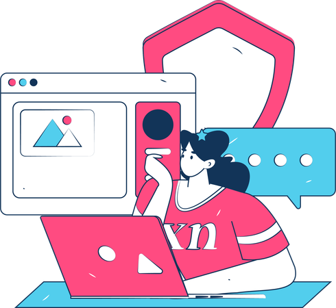 Employee ensures data security on computer  Illustration