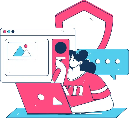 Employee ensures data security on computer  Illustration