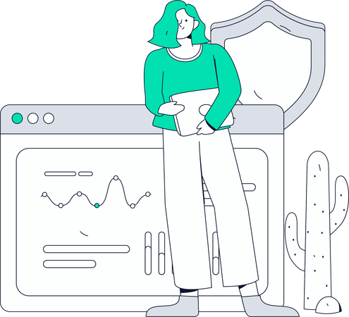 Employee ensures data security on computer  Illustration