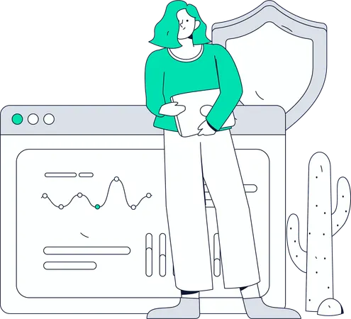 Employee ensures data security on computer  Illustration