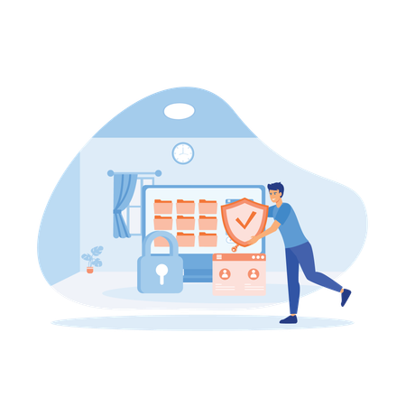 Employee ensures database safety  Illustration