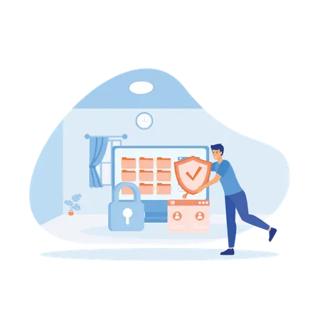 Employee ensures database safety  Illustration