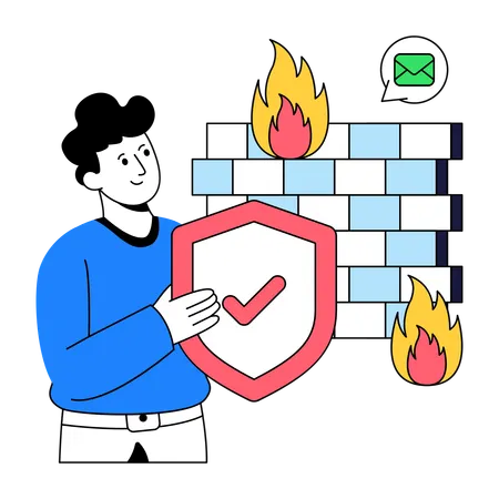 Employee ensures Firewall Security  Illustration
