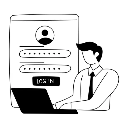 Employee enters details on login page  イラスト
